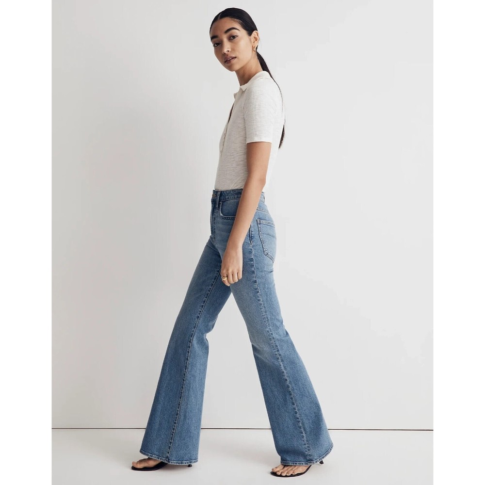 Madewell 11" High Rise Flare Jeans Womens Size 28 Blue 5-Pocket Whisker Faded